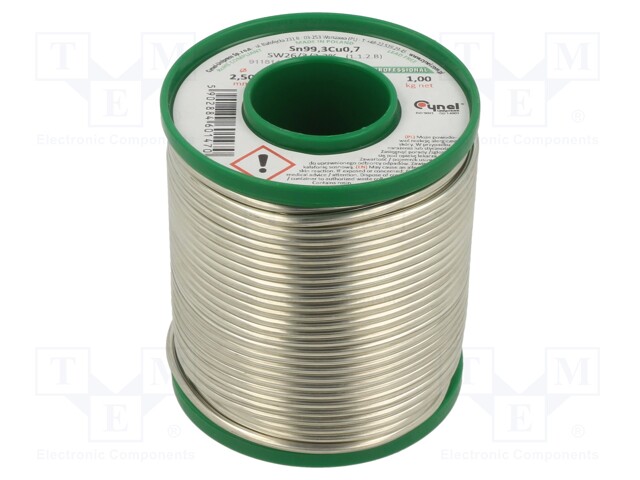 Soldering wire; Sn99,3Cu0,7; 2.5mm; 1000g; lead free; 227°C; 2.2%