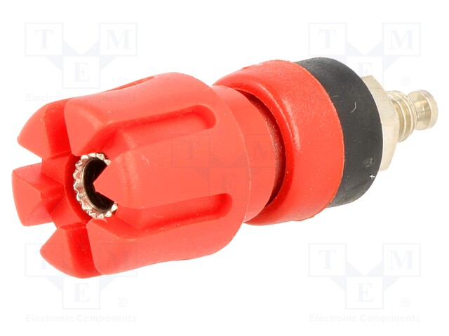 Socket; 4mm banana; 25A; 60VDC; 45mm; red; Mounting: on panel