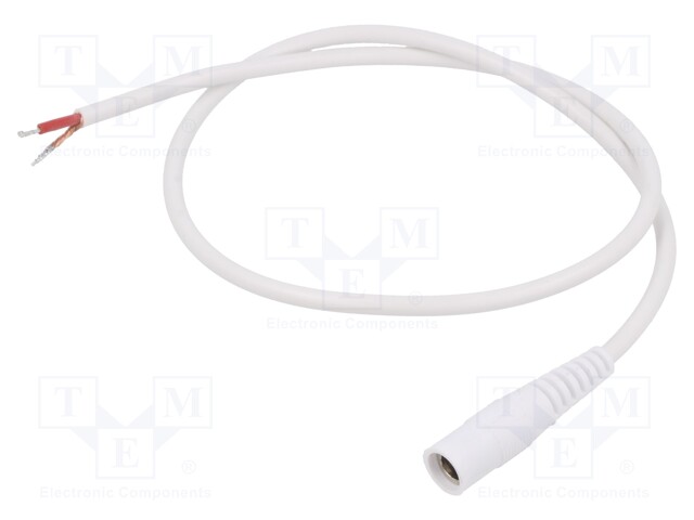 Cable; wires,DC 5,5/2,5 socket; straight; 1mm2; white; 0.5m