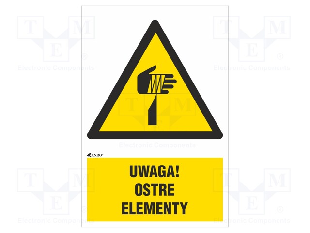 Safety sign; warning; Mat: PVC; W: 200mm; H: 300mm