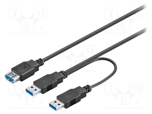 Cable; USB 3.0; USB A socket,USB A plug x2; 0.3m; black; 5Gbps