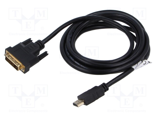 Cable; dual link; DVI-D (24+1) plug,HDMI plug; 3m; black; 28AWG