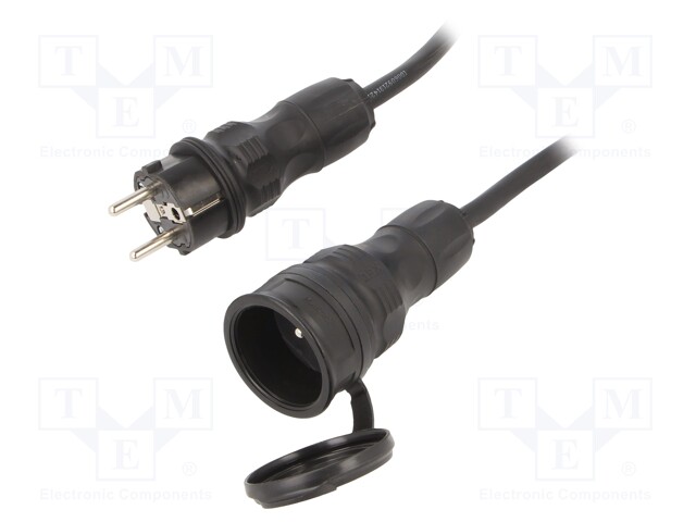 Extension lead; Sockets: 1; rubber; black; 3x2,5mm2; 5m; 16A