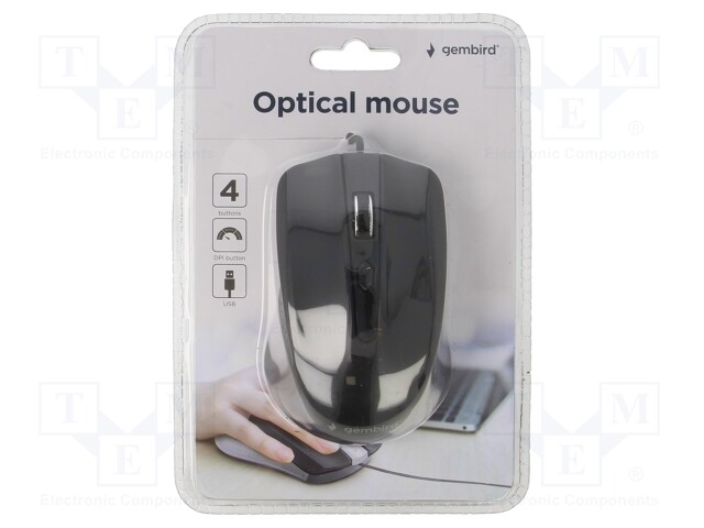 Optical mouse; black; USB A; wired; No.of butt: 4; 1.35m