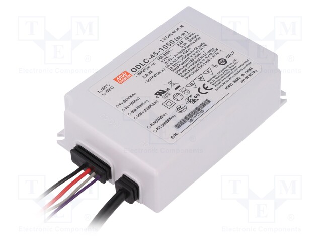 Power supply: switched-mode; LED; 45W; 26÷43VDC; 1050mA; 90÷295VAC