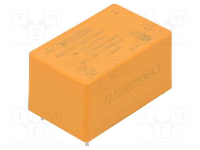 Converter: AC/DC; 10W; Uout: 5VDC; Iout: 2A; 79%; Mounting: PCB; 4kV