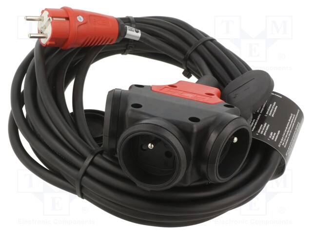 Extension lead; Sockets: 3; rubber; black; 3x1,5mm2; 10m; 16A