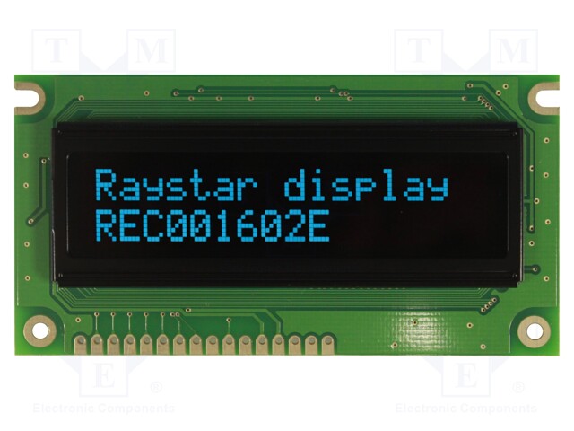 Display: OLED; alphanumeric; 16x2; Window dimensions: 66x16mm