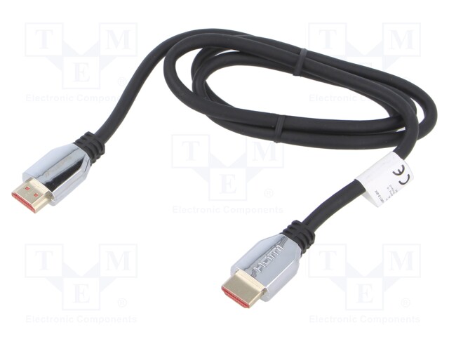 Cable; HDMI 2.1; HDMI plug,both sides; rubber; 1m; black; 30AWG