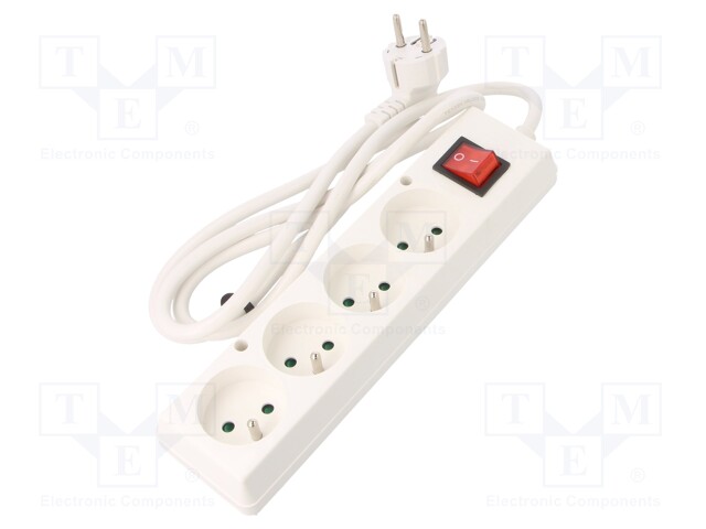 Extension lead; Sockets: 4; white; 3x1,5mm2; 1.5m; 16A