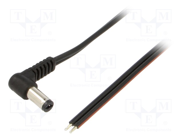 Cable; wires,DC 5,5/2,1 plug; angled; 0.75mm2; black; 0.5m