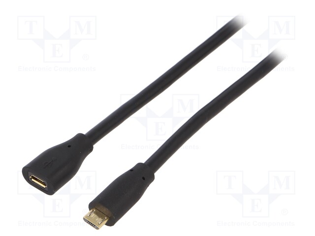 Cable; USB 2.0; USB B micro plug,USB B micro socket; 3m; black