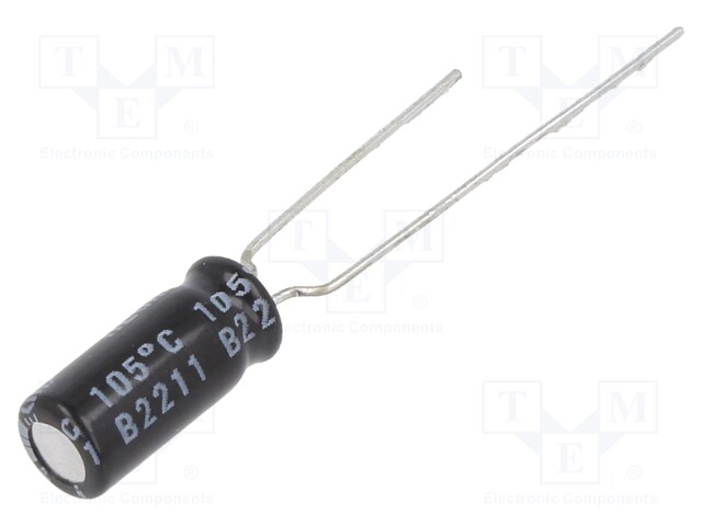 Capacitor: electrolytic; THT; 10uF; 50VDC; Ø5x11mm; Pitch: 2mm; ±20%