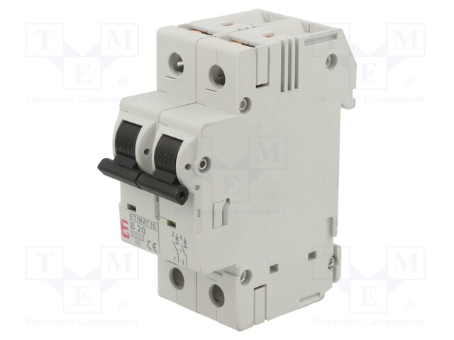 Circuit breaker; 230/400VAC; Inom: 20A; Poles: 2; DIN; Charact: B