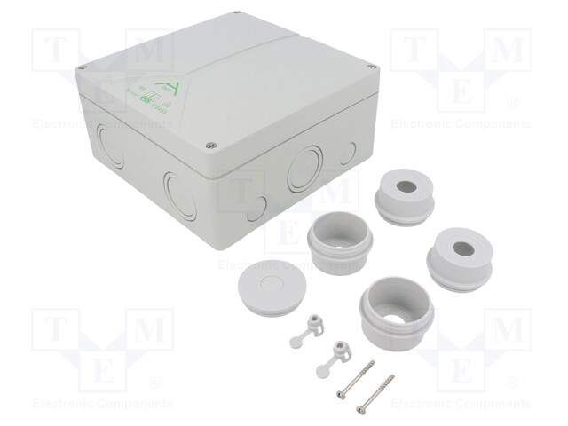 Enclosure: junction box; X: 180mm; Y: 180mm; Z: 91mm; polystyrene