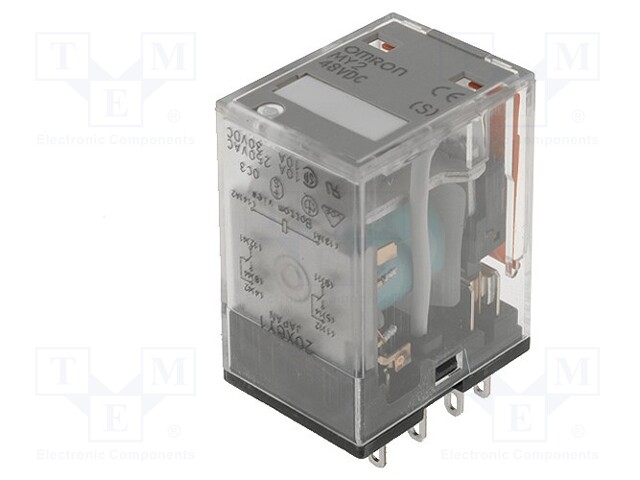 Relay: electromagnetic; DPDT; Ucoil: 48VDC; 10A/220VAC; 10A/24VDC