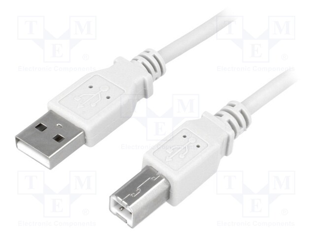 Cable; USB 2.0; USB A plug,USB B plug; nickel plated; 5m; grey