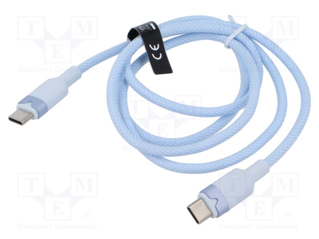 Cable; USB 2.0; USB C plug,both sides; nickel plated; 1m; blue