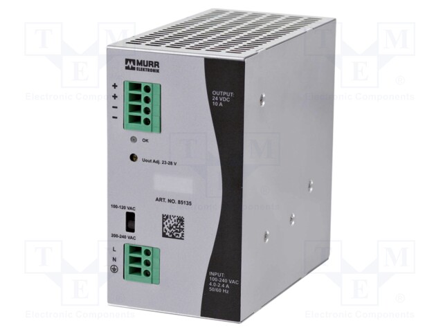 Power supply: switched-mode; 240W; 24VDC; 10A; 173÷264VAC; DIN