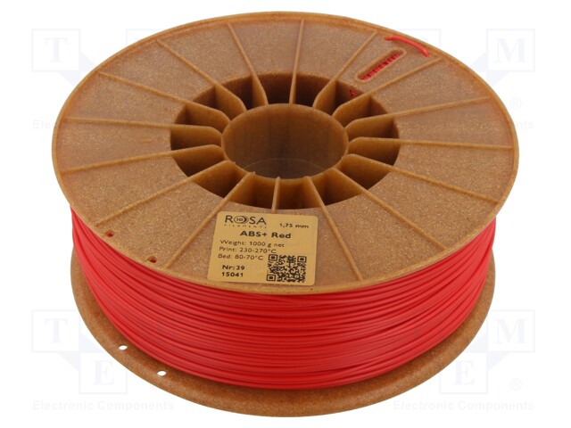 Filament: ABS+; 1.75mm; red; 230÷270°C; 1kg; Table temp: 80÷110°C