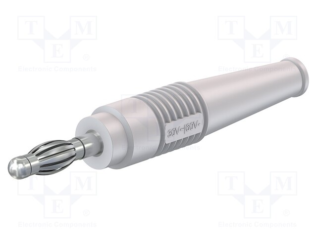 Plug; 4mm banana; 32A; 30VAC; 60VDC; white; non-insulated; 2.5mm2