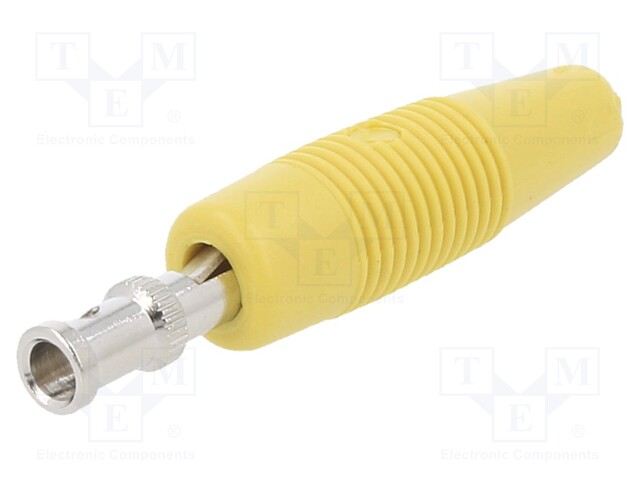 Plug; 4mm banana; 30A; 60VDC; yellow; non-insulated; 3mΩ; 2.5mm2