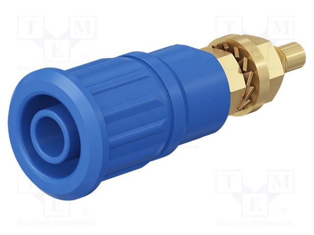 Socket; 4mm banana; 32A; 1kV; blue; gold-plated; on panel