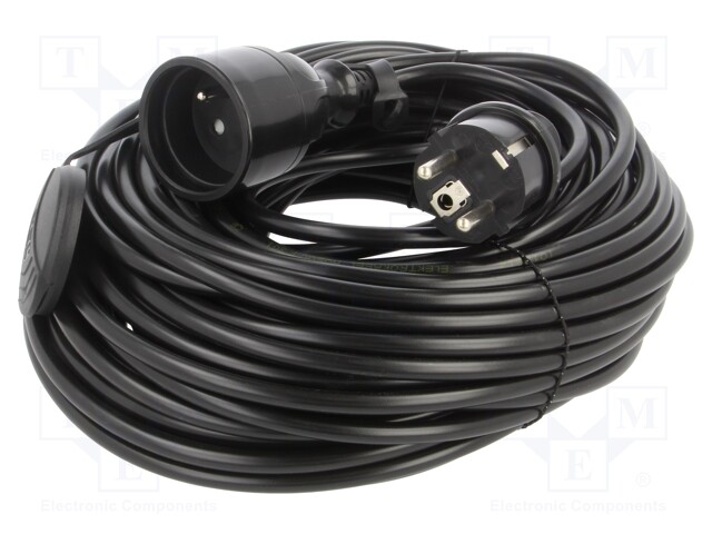 Extension lead; Sockets: 1; PVC; black; 3x1mm2; 25m; 10A; STANDARD