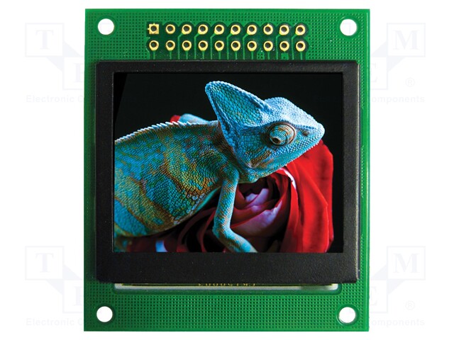 Display: OLED; graphical; 1.69"; 128x64; Dim: 45x52x5.1mm; RGB