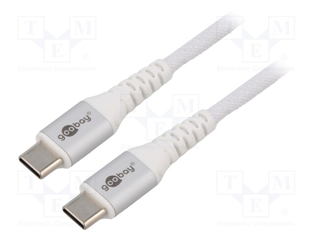 Cable; USB 2.0; USB C plug,both sides; 3m; white; 0.48Gbps; 60W; 3A