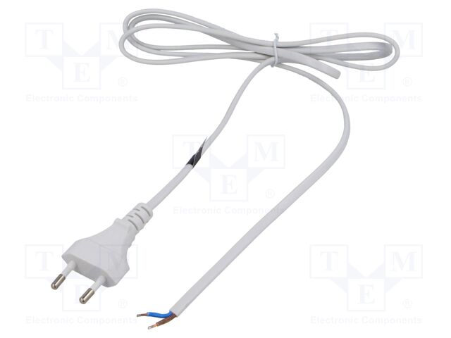 Cable; 2x0.75mm2; CEE 7/16 (C) plug,wires; PVC; 1.6m; white; 2.5A