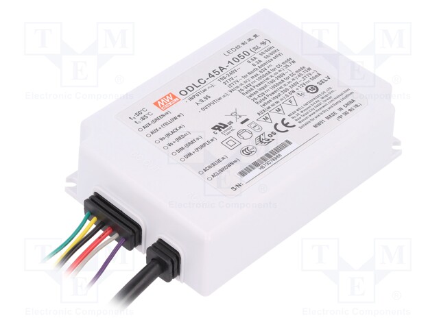 Power supply: switched-mode; LED; 45W; 36÷43VDC; 1050mA; 90÷295VAC