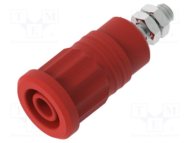 Socket; 4mm banana; 36A; 1kV; red; nickel plated; on panel,push-in