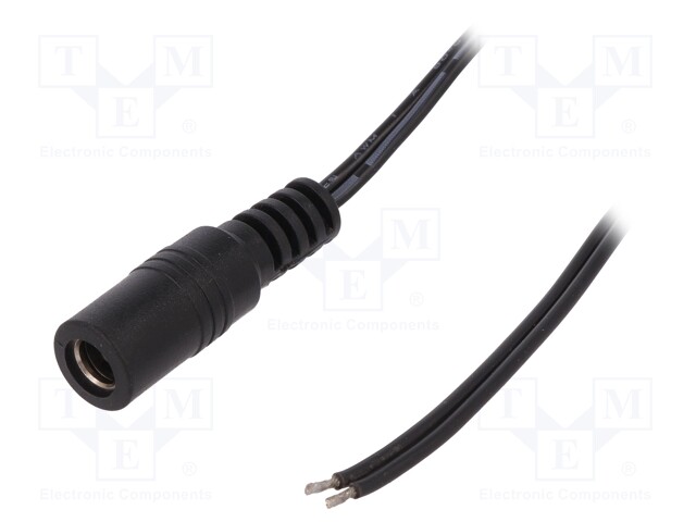 Cable; wires,DC 5,5/2,5 socket; straight; 0.5mm2; black; 0.25m