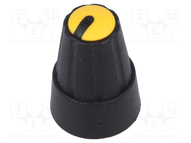 Knob; miniature; plastic; Shaft d: 6mm; Ø13x19mm; black; yellow