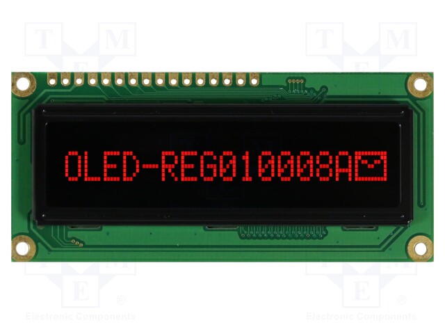 Display: OLED; graphical; 100x8; Window dimensions: 66x16mm; red