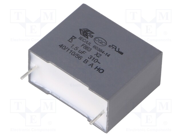 Capacitor: polypropylene; X2; 1.5uF; 22.5mm; ±10%; 26.5x22x13mm