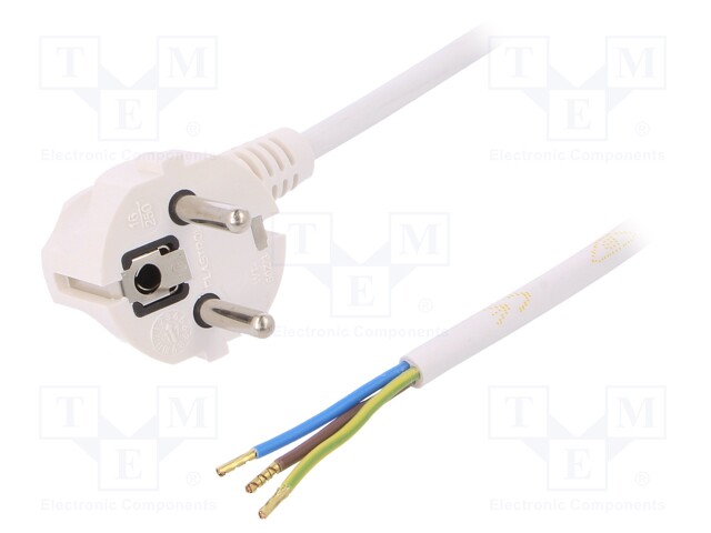 Cable; SCHUKO plug,CEE 7/7 (E/F) plug angled,wires; 1m; white