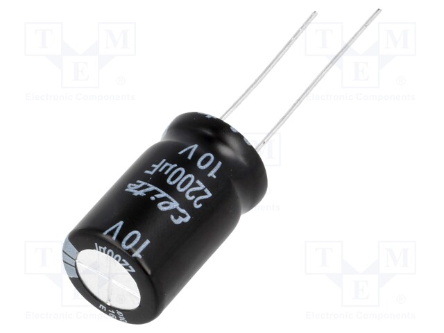 Capacitor: electrolytic; THT; 2200uF; 10VDC; Ø12.5x20mm; Pitch: 5mm