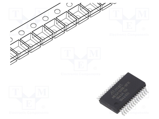 AVR microcontroller; EEPROM: 256B; SRAM: 2kB; Flash: 16kB; SSOP28