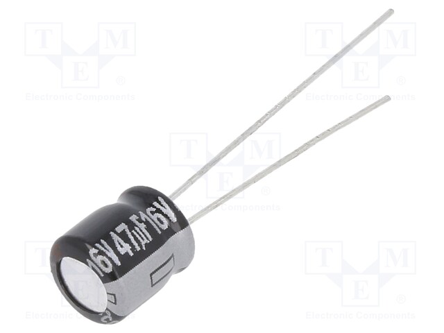 Capacitor: electrolytic; THT; 47uF; 16VDC; Ø6.3x7mm; Pitch: 2.5mm