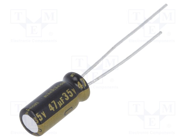 Capacitor: electrolytic; THT; 47uF; 35VDC; Ø5x11mm; Pitch: 2mm; ±20%