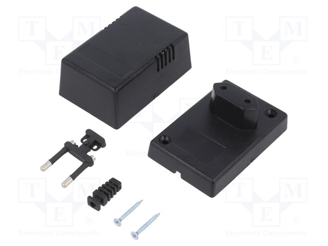 Enclosure: for power supplies; X: 54mm; Y: 81mm; Z: 46mm; ABS; black