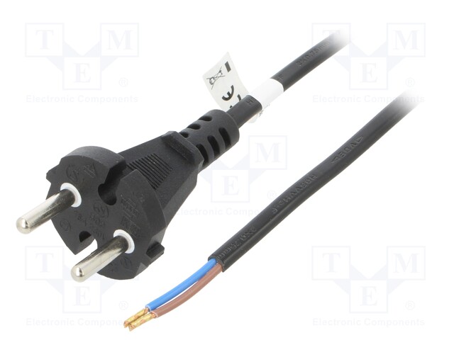 Cable; CEE 7/17 (C) plug,wires; PVC; 7.5m; black; 16A; 250V