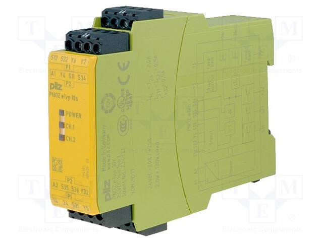 Module: safety relay; Series: PNOZ e1vp; IN: 2; OUT: 4; Mounting: DIN