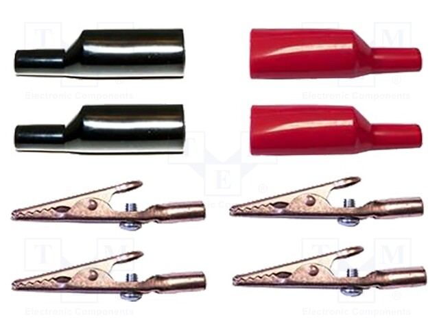 Crocodile clip; 10A; black,red; soldered,screwed,crimped; 8pcs.