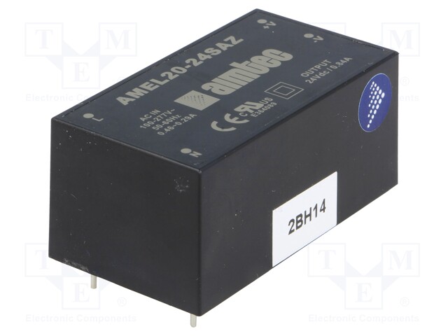 Converter: AC/DC; 20W; Uout: 24VDC; Iout: 0.84A; 80%; Mounting: PCB