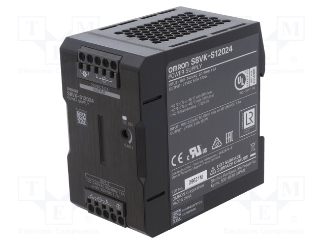 AC/DC DIN Rail Power Supply (PSU), ITE, 1 Output, 120 W, 24 V, 5 A