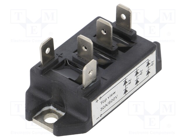 Three-phase bridge rectifier; Urmax: 800V; If: 30A; Ifsm: 500A