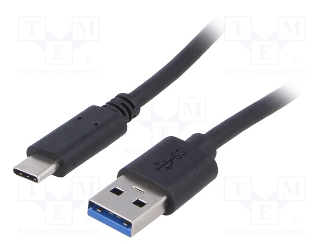 Cable; USB 3.0; USB A plug,USB C plug; nickel plated; 0.5m; black